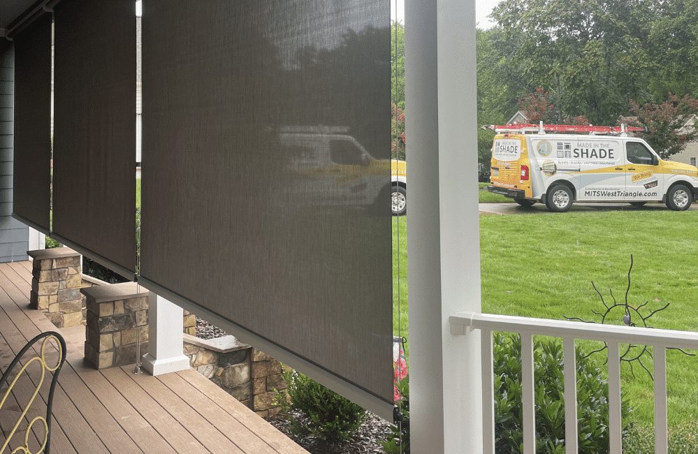 Exterior shades by porch swing